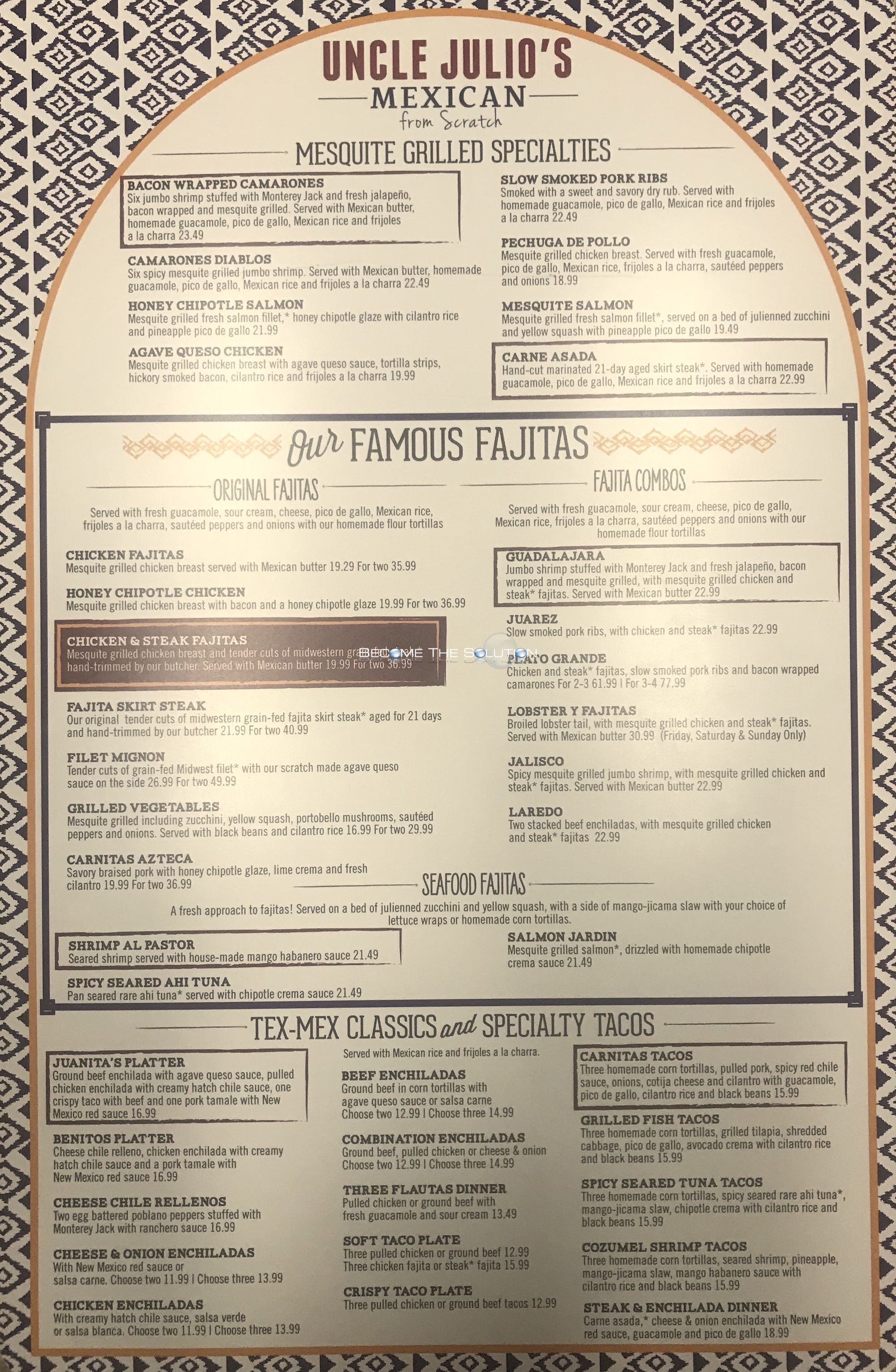 Uncle Julio's Menu Prices (Scanned Menu With Prices)